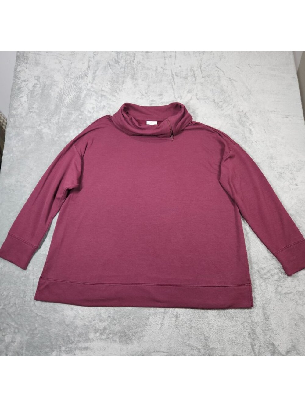 J Jill Sweatshirt Womens 2X Burgundy Fleece Zip Neck Cozy Preppy Casual Tunic